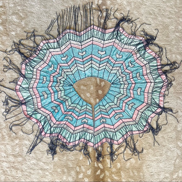 Free People Pastel Sequin, Beaded Fringe Boho/ Flapper Style Cape O/S One Size - Picture 4 of 15